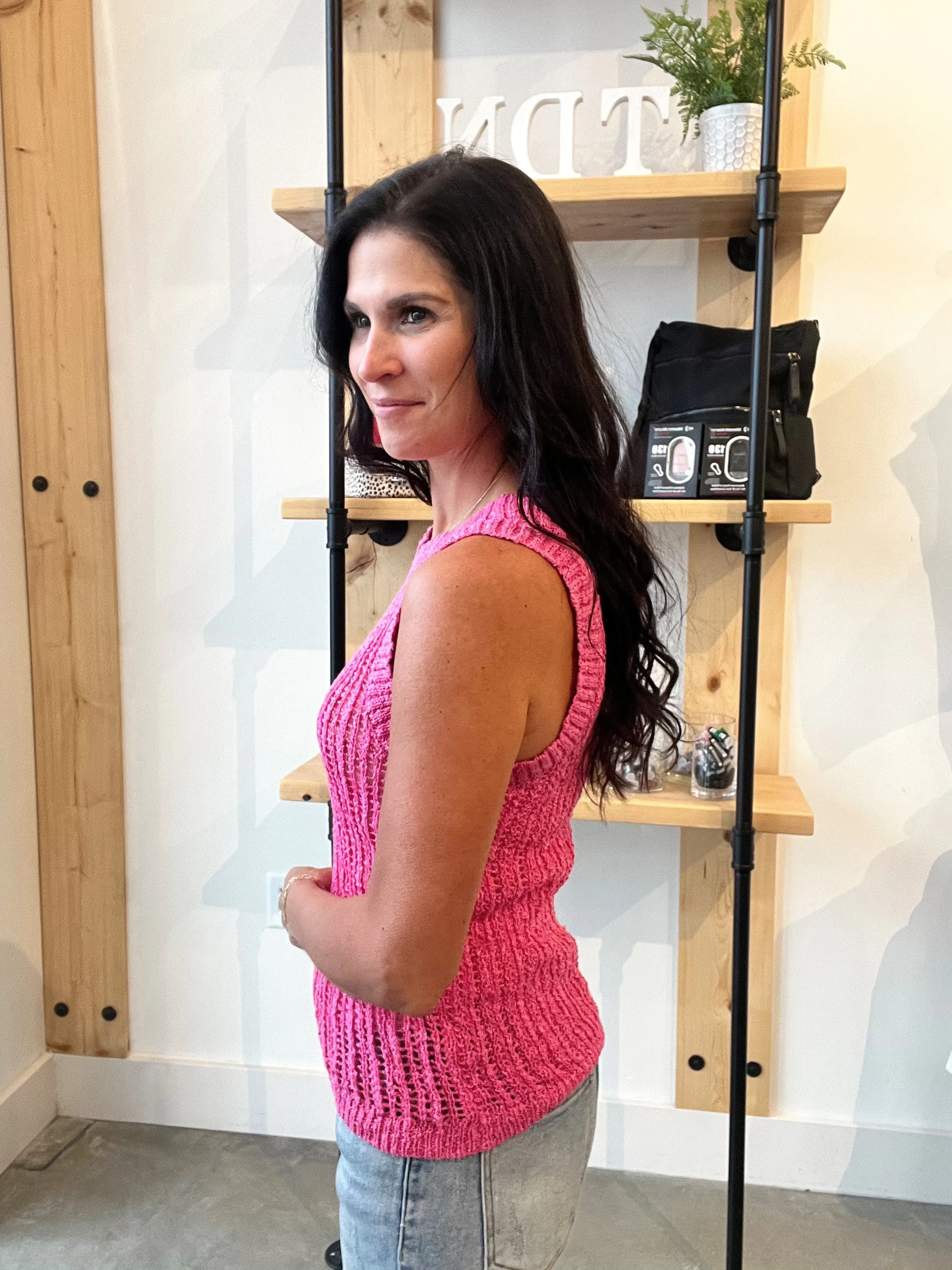 Crochet Knit Tank - Pink