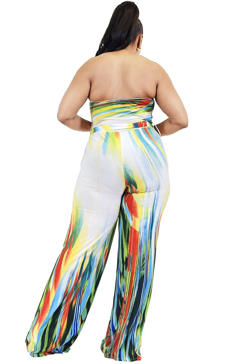 Curvy Color Brushed Wide Leg Jumpsuit