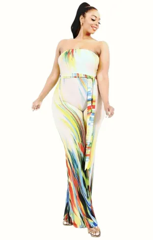 Curvy Color Brushed Wide Leg Jumpsuit