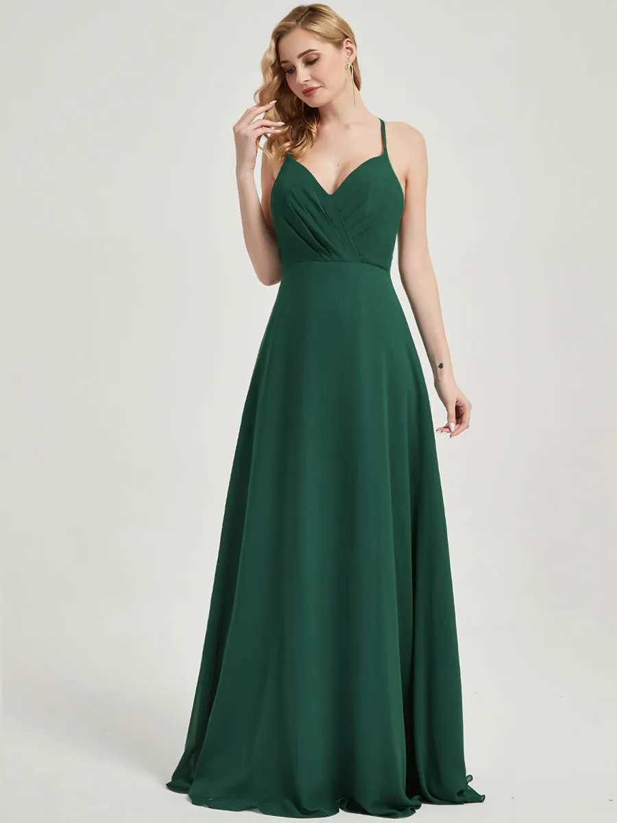 Desert Rose Pleated Halter V-Neck Backless Chiffon Bridesmaid Dress
