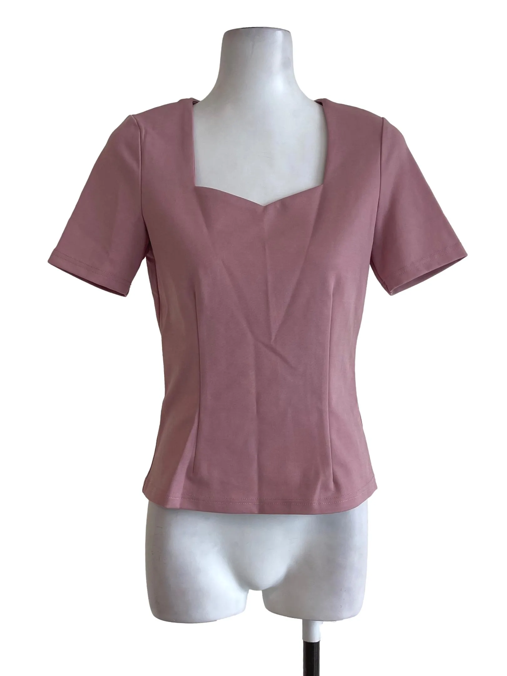 Dusty Pink Sweetheart Neckline Fitted Top