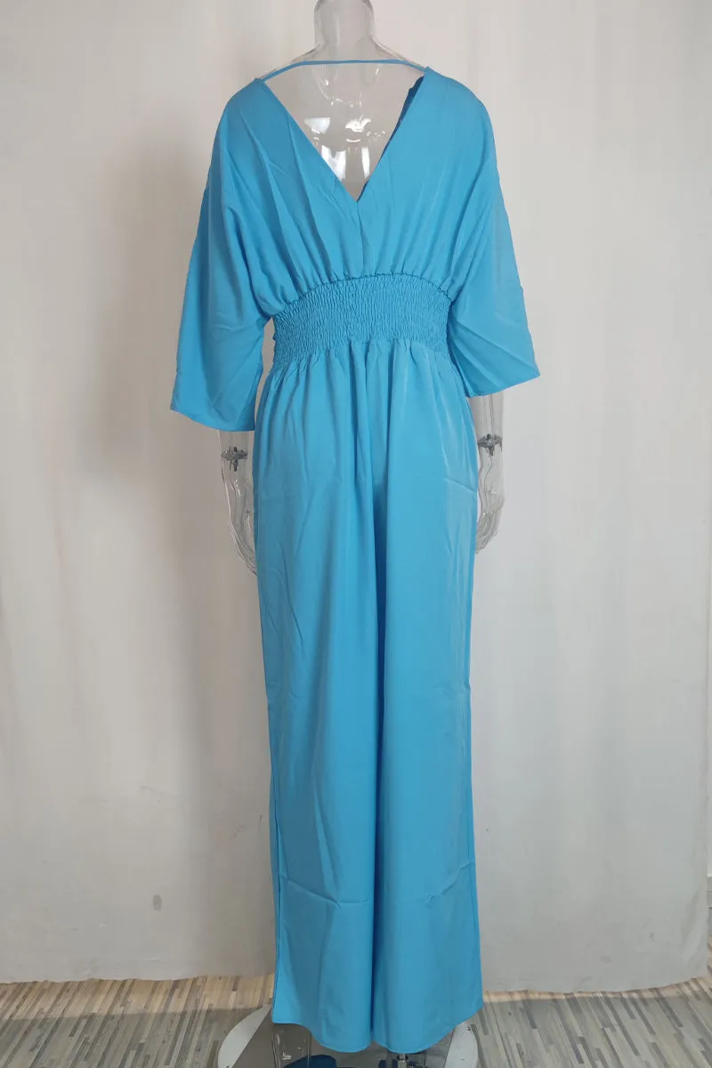 Elegant Solid Fold V Neck Loose Jumpsuits(3 Colors)
