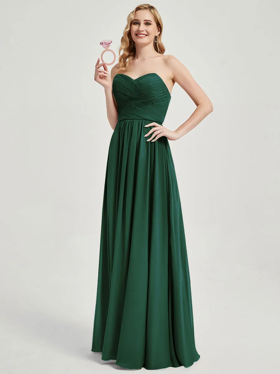 Emerald Green Pleated Convertible Maxi Chiffon Bridesmaid Dress