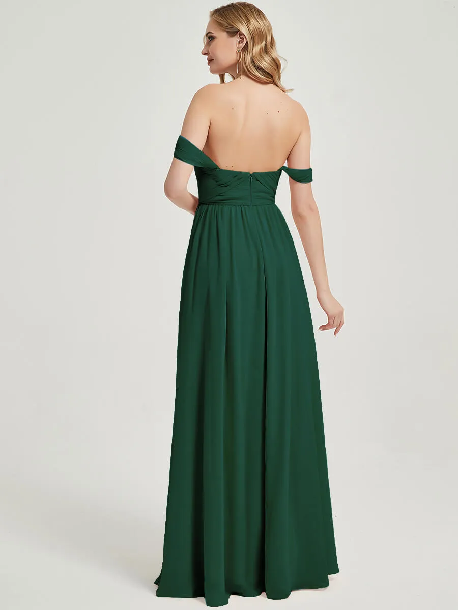 Emerald Green Pleated Convertible Maxi Chiffon Bridesmaid Dress