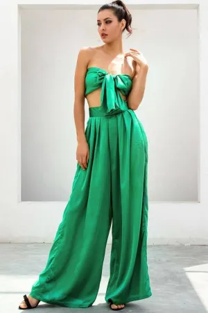 Emerald Green Strapless Wide Leg Pants Jumpsuit Set