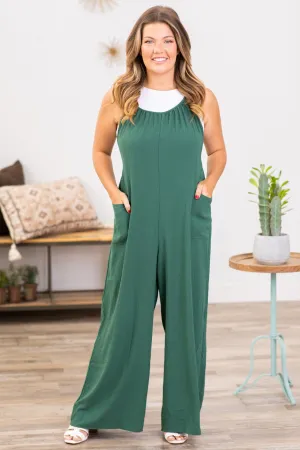 Emerald Green Wide Leg Airflow Woven Jumpsuit