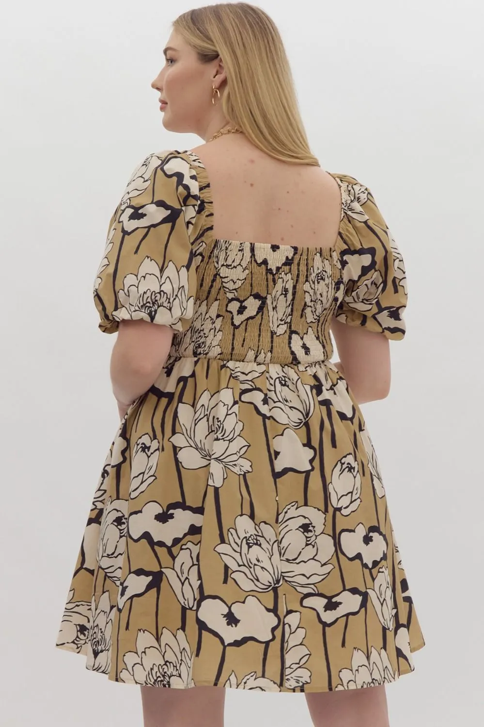 Emily Floral Print Square Neck Cress || Black & Taupe