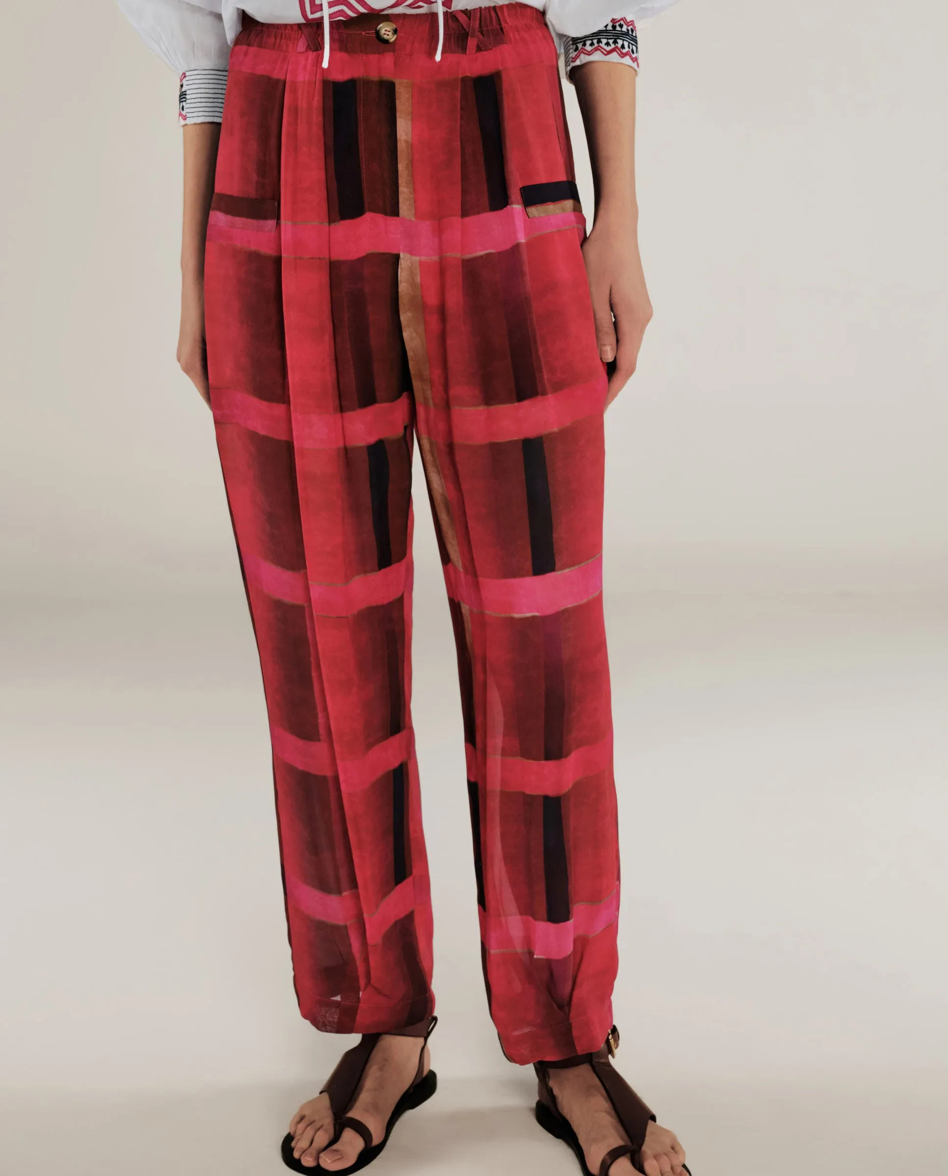 ESHANA | Fuschia Pink Sheer Tapered Trousers