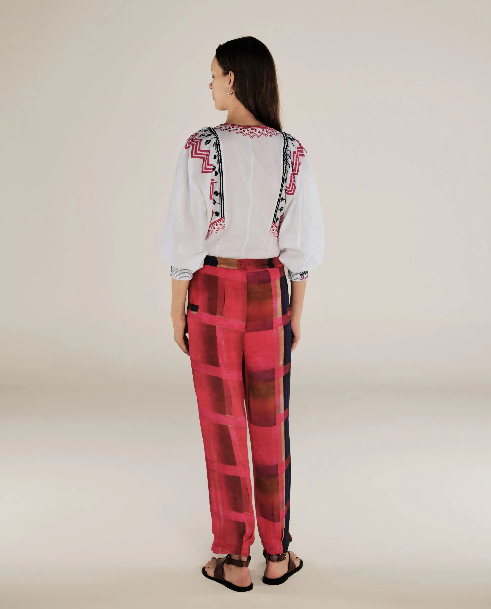 ESHANA | Fuschia Pink Sheer Tapered Trousers