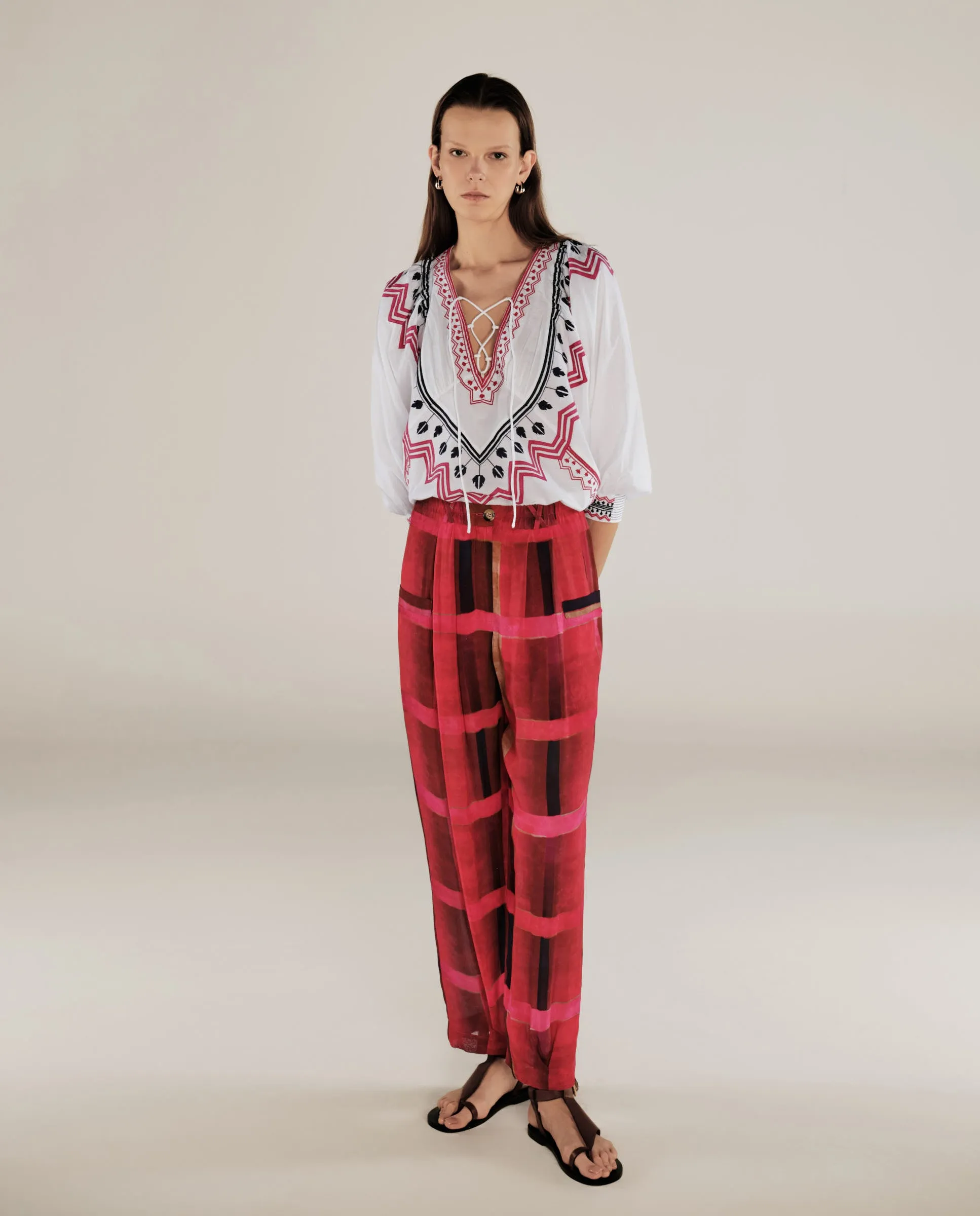 ESHANA | Fuschia Pink Sheer Tapered Trousers