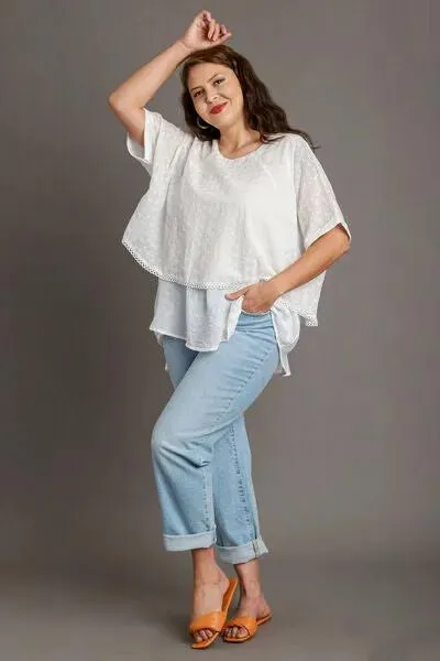 Eyelet Layered Short Sleeve Blouse - White