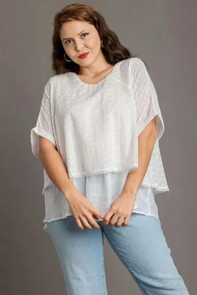 Eyelet Layered Short Sleeve Blouse - White