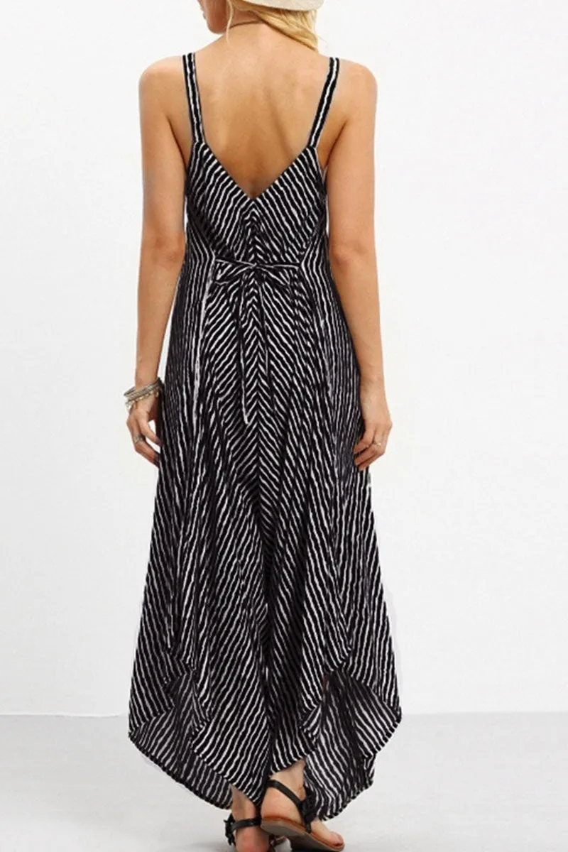 Fashion Casual Striped Patchwork Spaghetti Strap Loose Jumpsuits