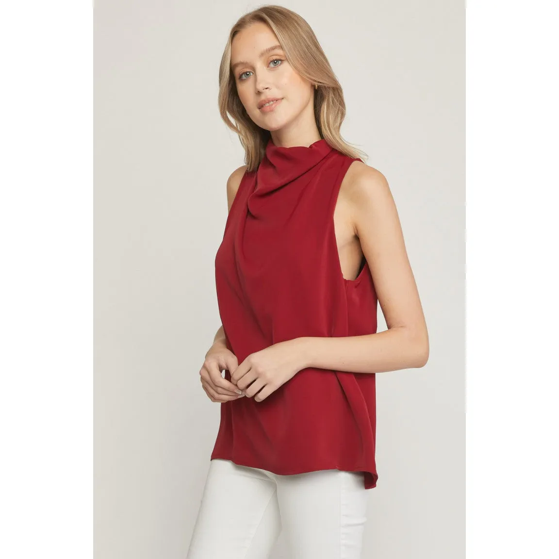 Fashion Forward Cowl Neck Top in Wine