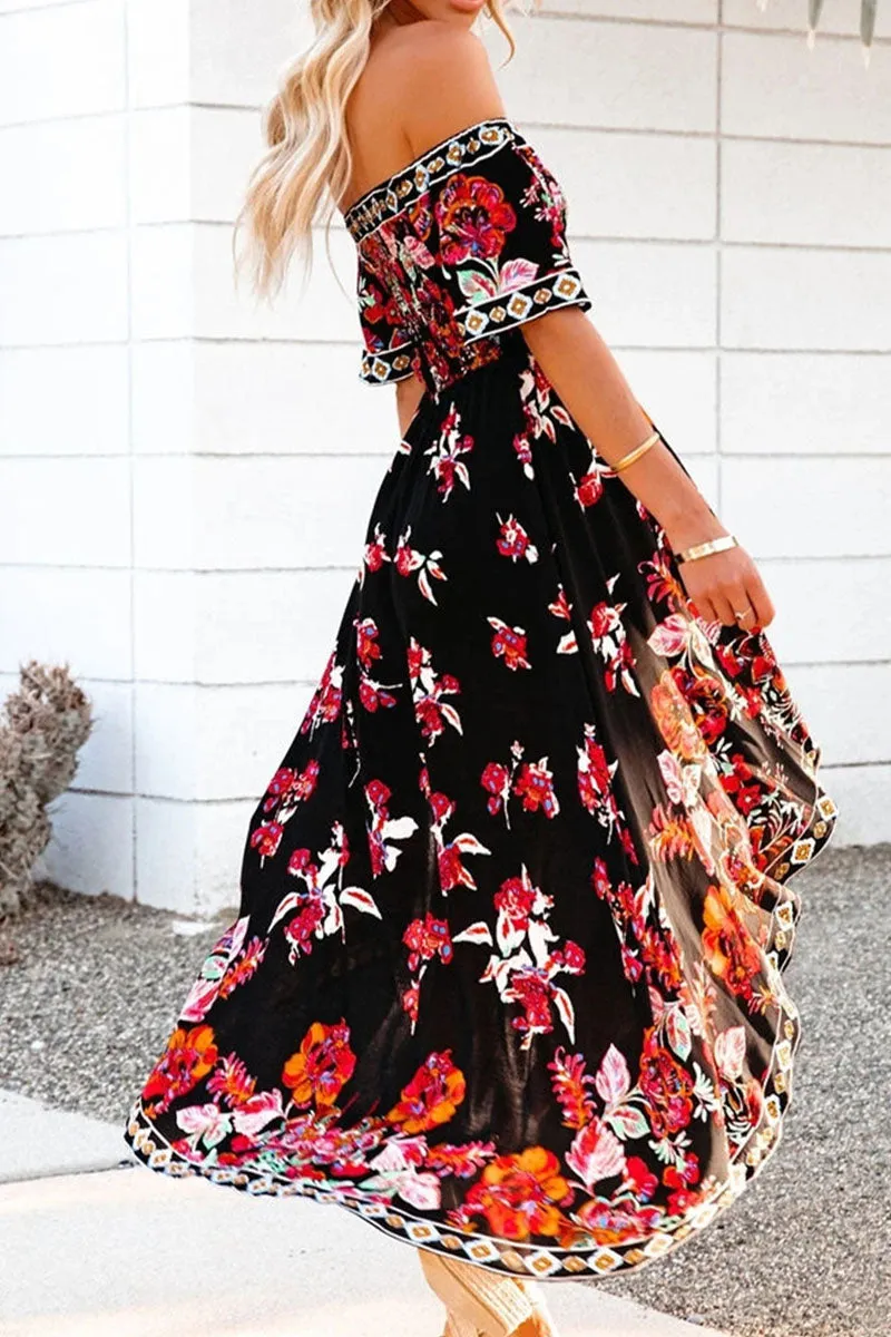 Fashion Street Print Patchwork Off the Shoulder Irregular Dresses