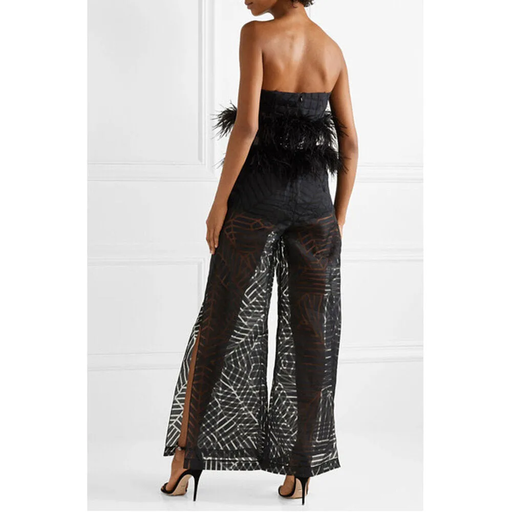 Feather and Sequin-Embellished Devoré-Organza Jumpsuit