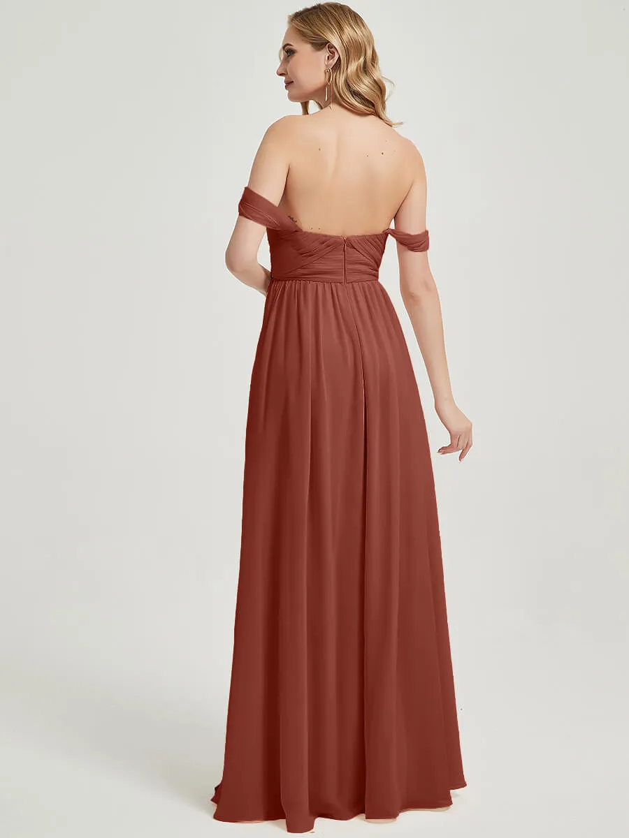 [Final Sale] Cinnamon Rose Pleated Convertible Maxi Chiffon Bridesmaid Dress