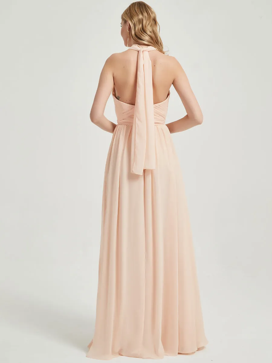 [Final Sale] Cinnamon Rose Pleated Convertible Maxi Chiffon Bridesmaid Dress