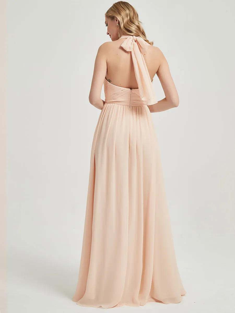 [Final Sale] Cinnamon Rose Pleated Convertible Maxi Chiffon Bridesmaid Dress