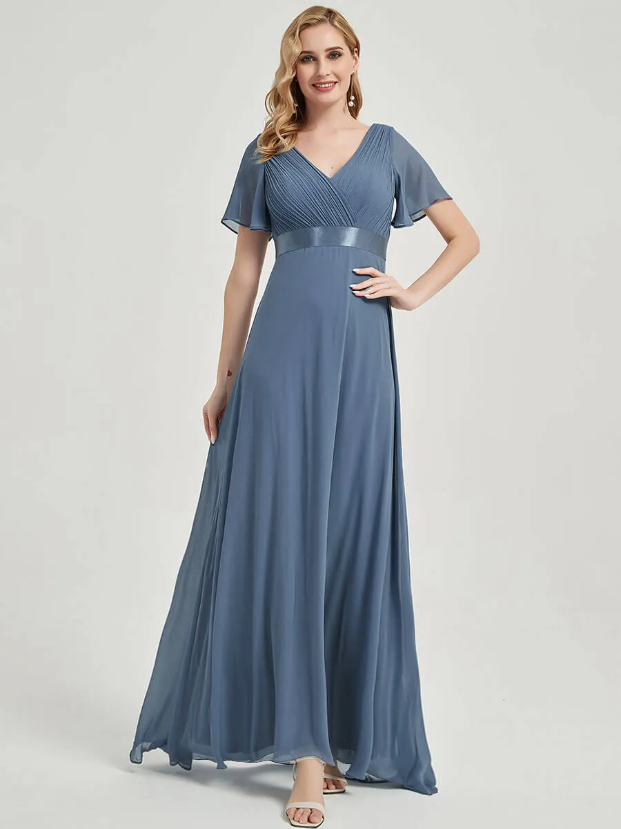 [Final Sale] Dusty Rose Short Sleeves Floor-Length A-Line Bridesmaid Dresses