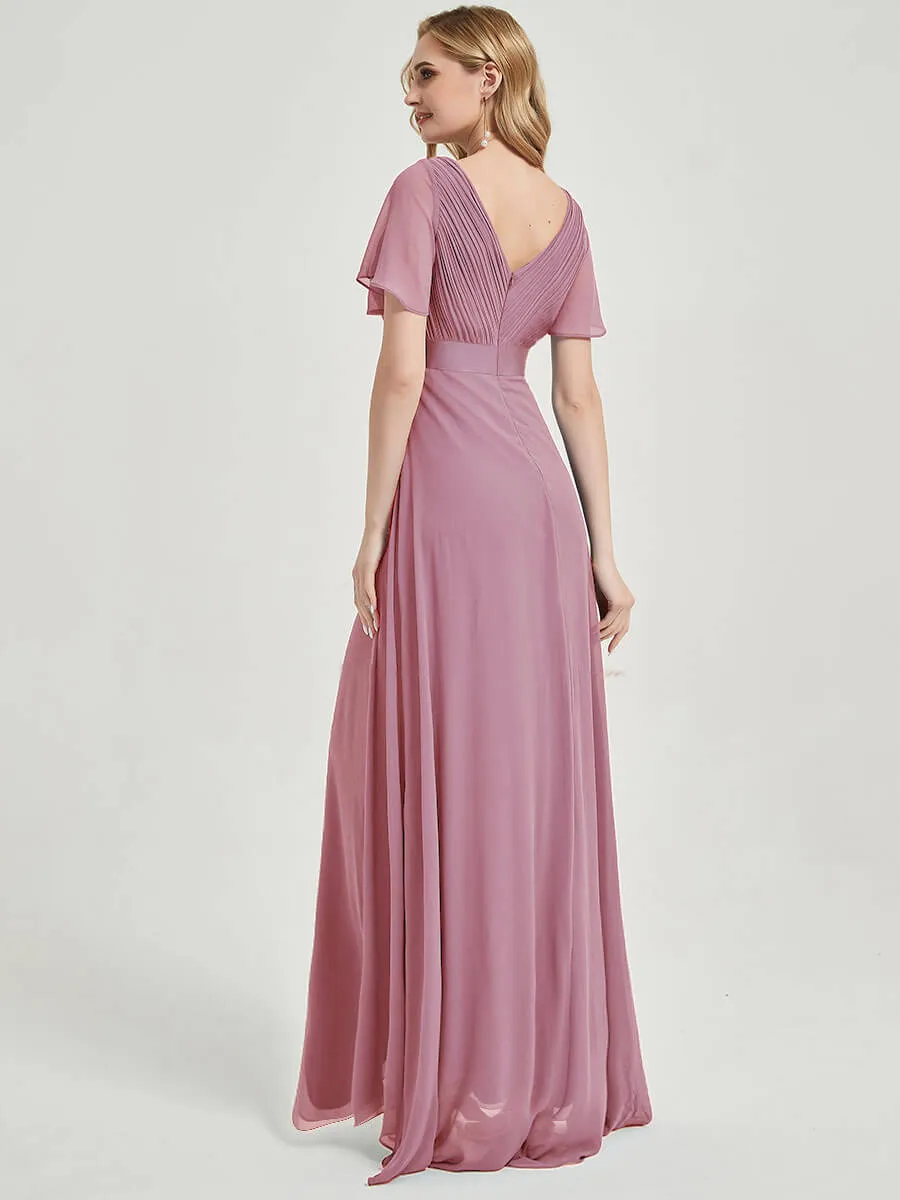 [Final Sale] Dusty Rose Short Sleeves Floor-Length A-Line Bridesmaid Dresses