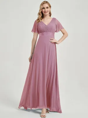 [Final Sale] Dusty Rose Short Sleeves Floor-Length A-Line Bridesmaid Dresses
