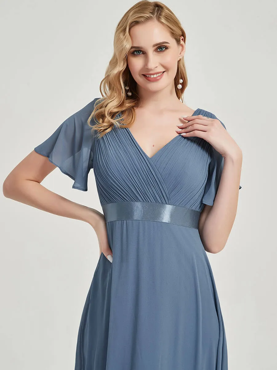 [Final Sale] Dusty Rose Short Sleeves Floor-Length A-Line Bridesmaid Dresses