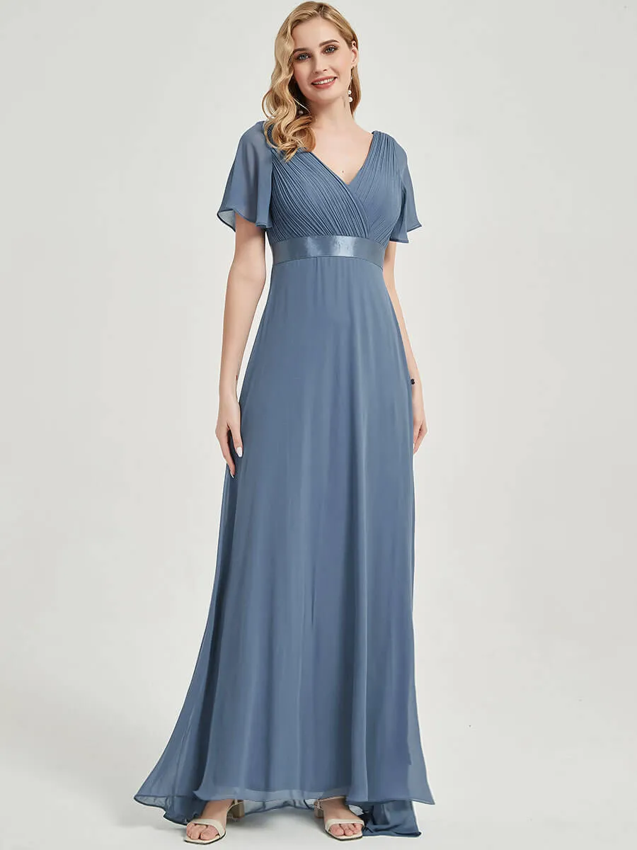 [Final Sale] Dusty Rose Short Sleeves Floor-Length A-Line Bridesmaid Dresses