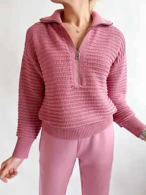 Foxglove Tara Pointelle Half Zip Pullover