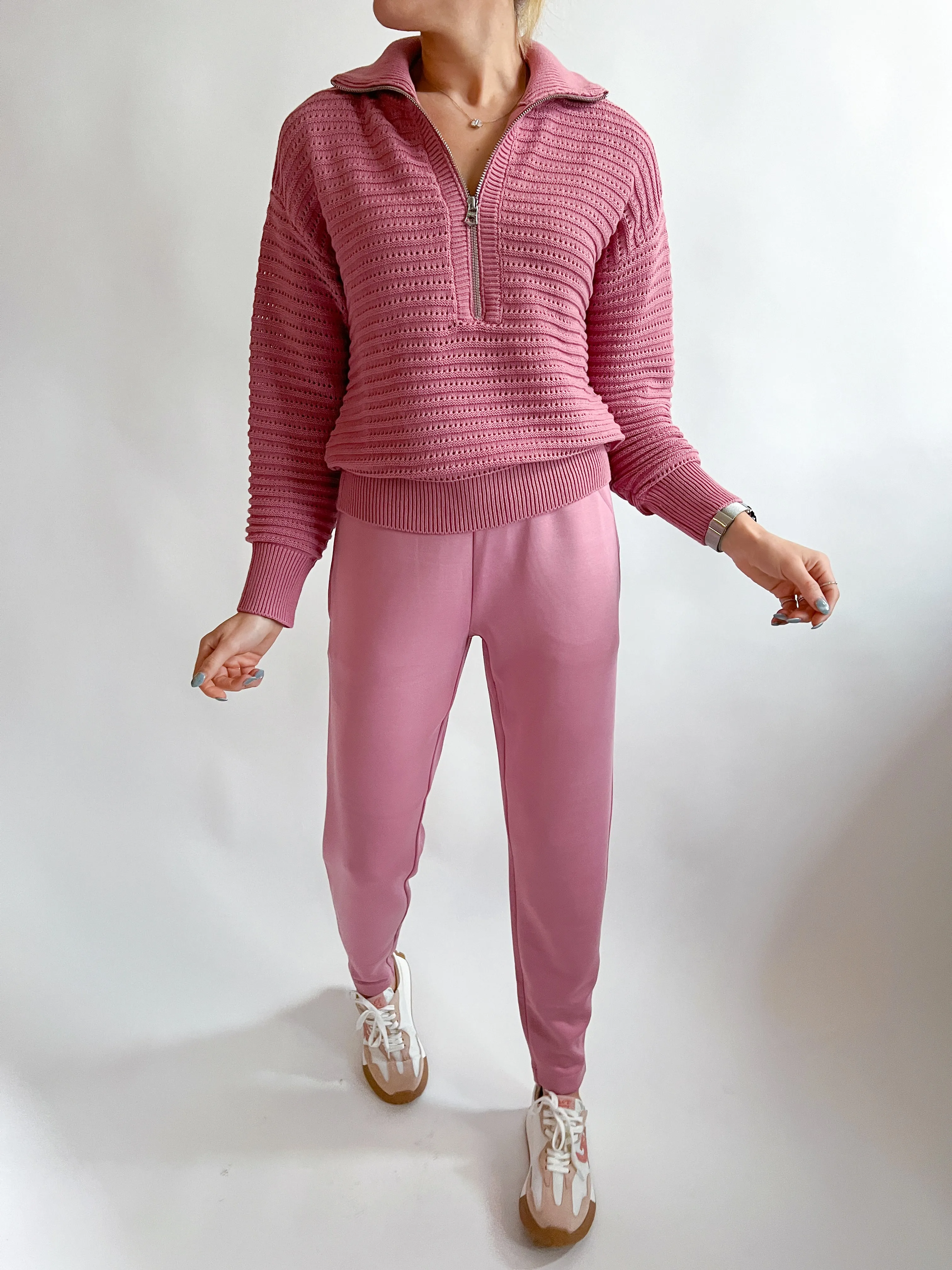 Foxglove Tara Pointelle Half Zip Pullover