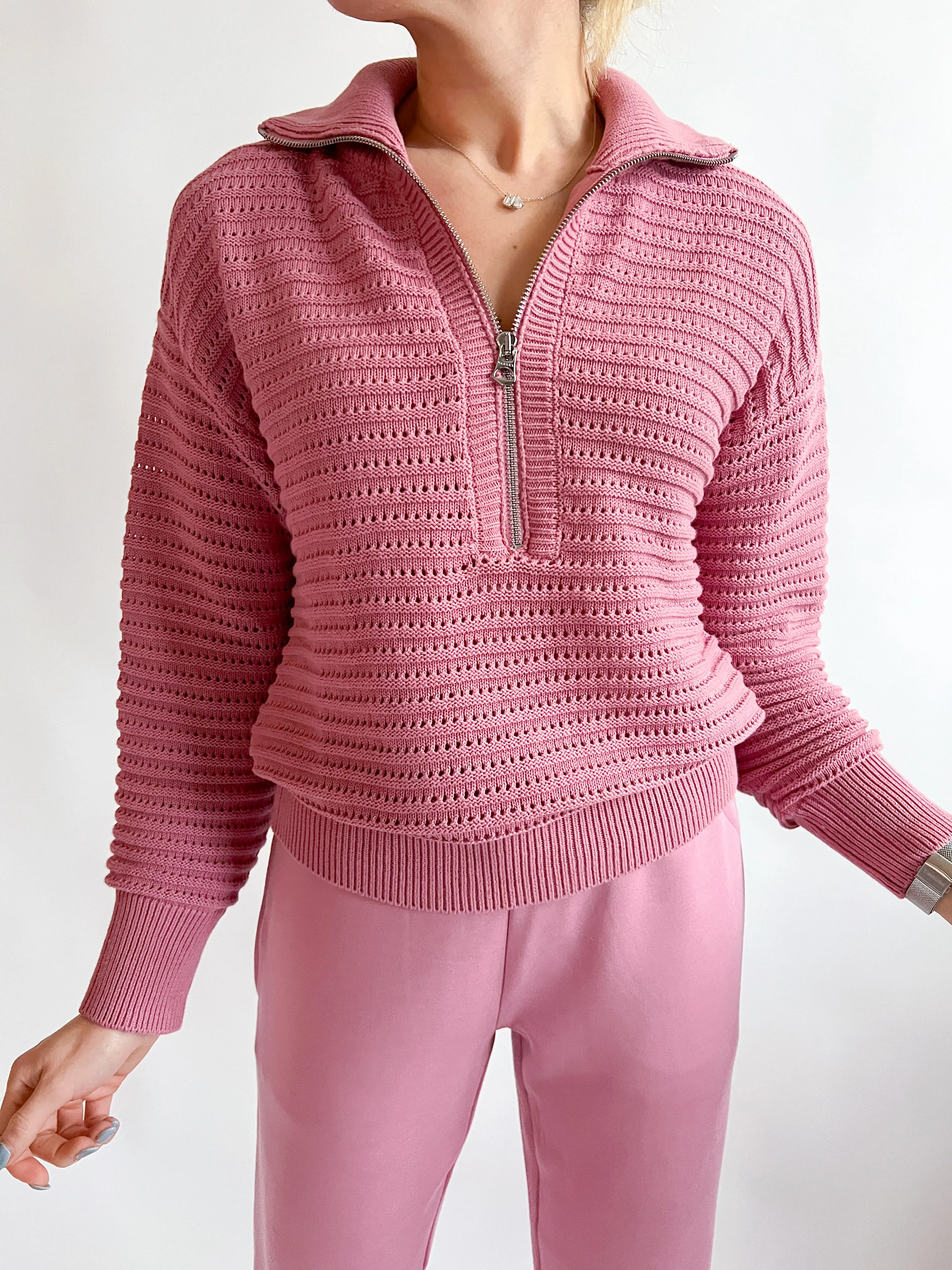 Foxglove Tara Pointelle Half Zip Pullover