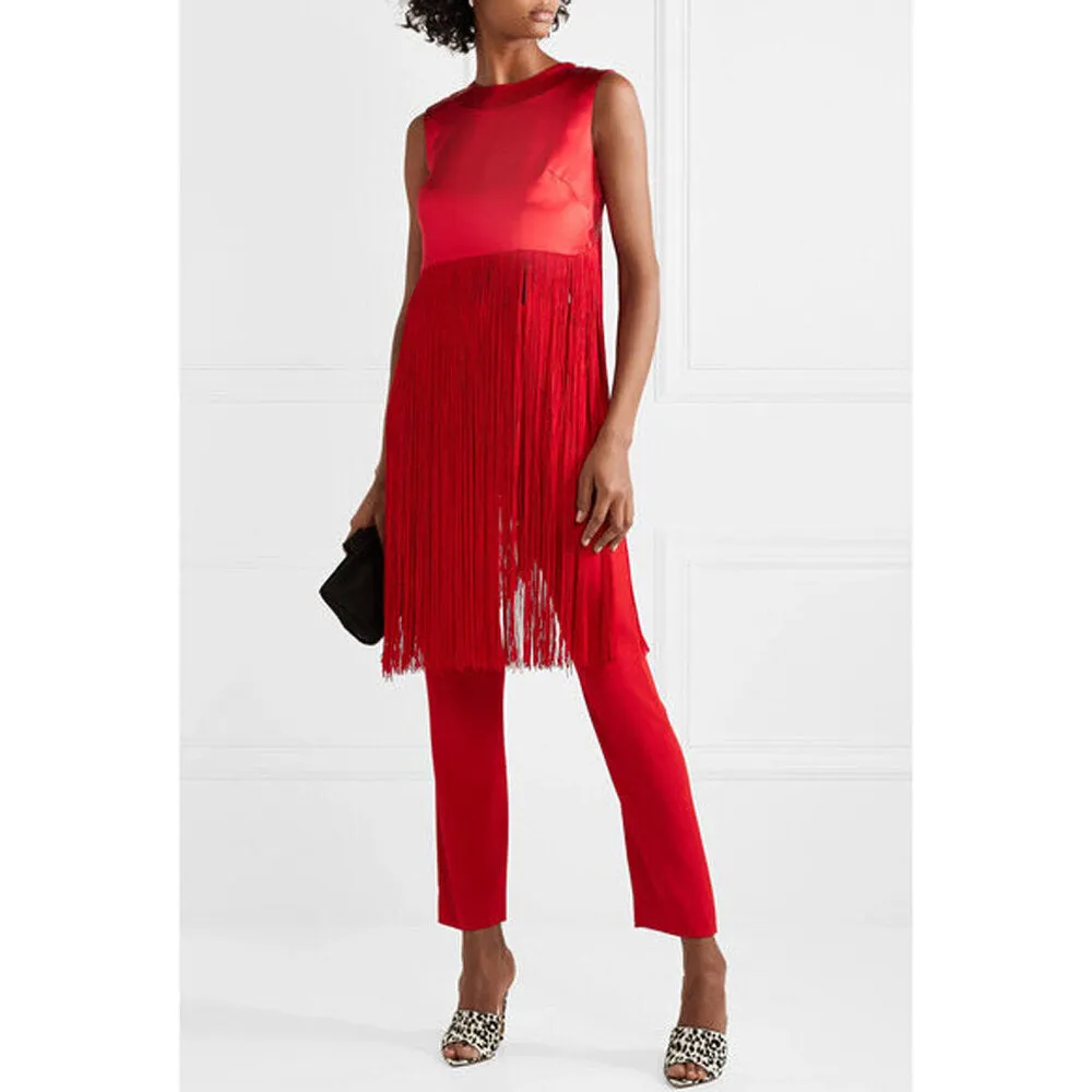 Fringed Silk-Satin Top