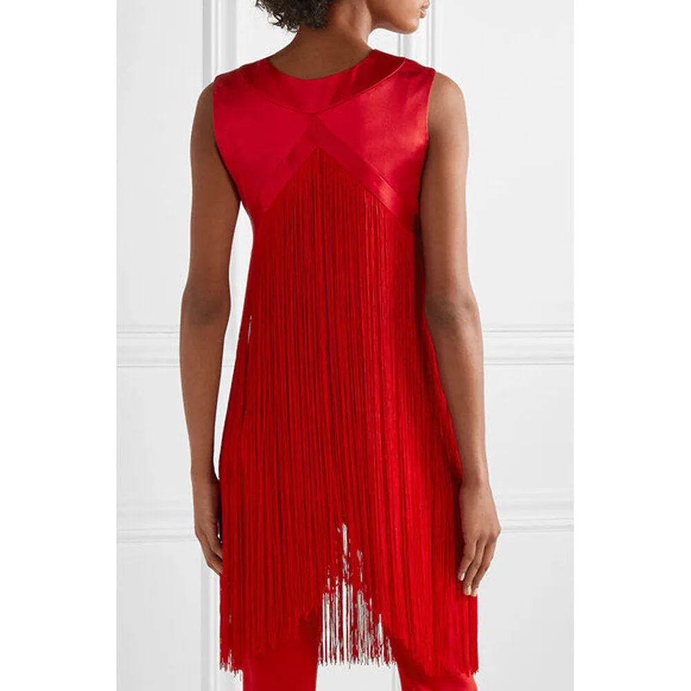 Fringed Silk-Satin Top