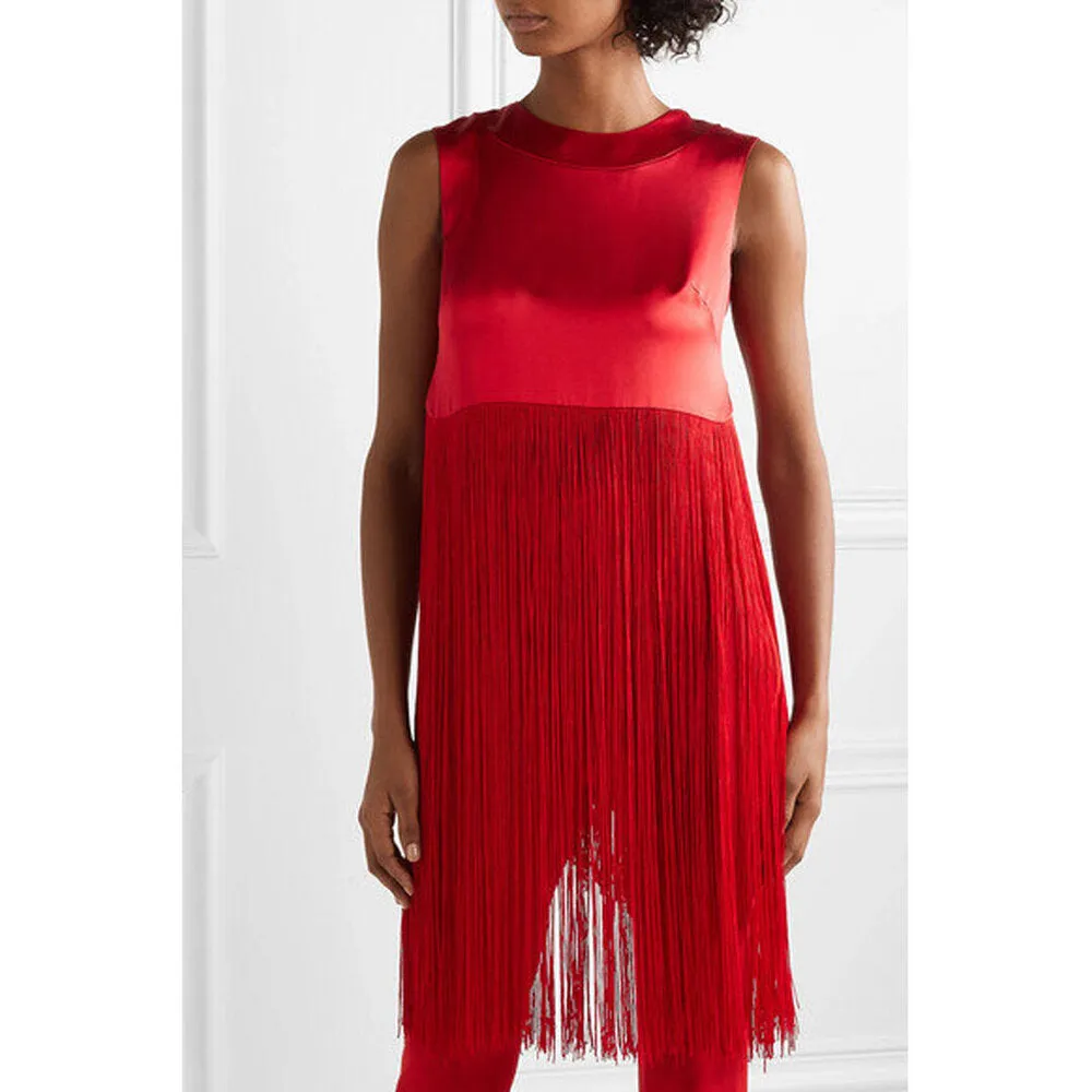 Fringed Silk-Satin Top