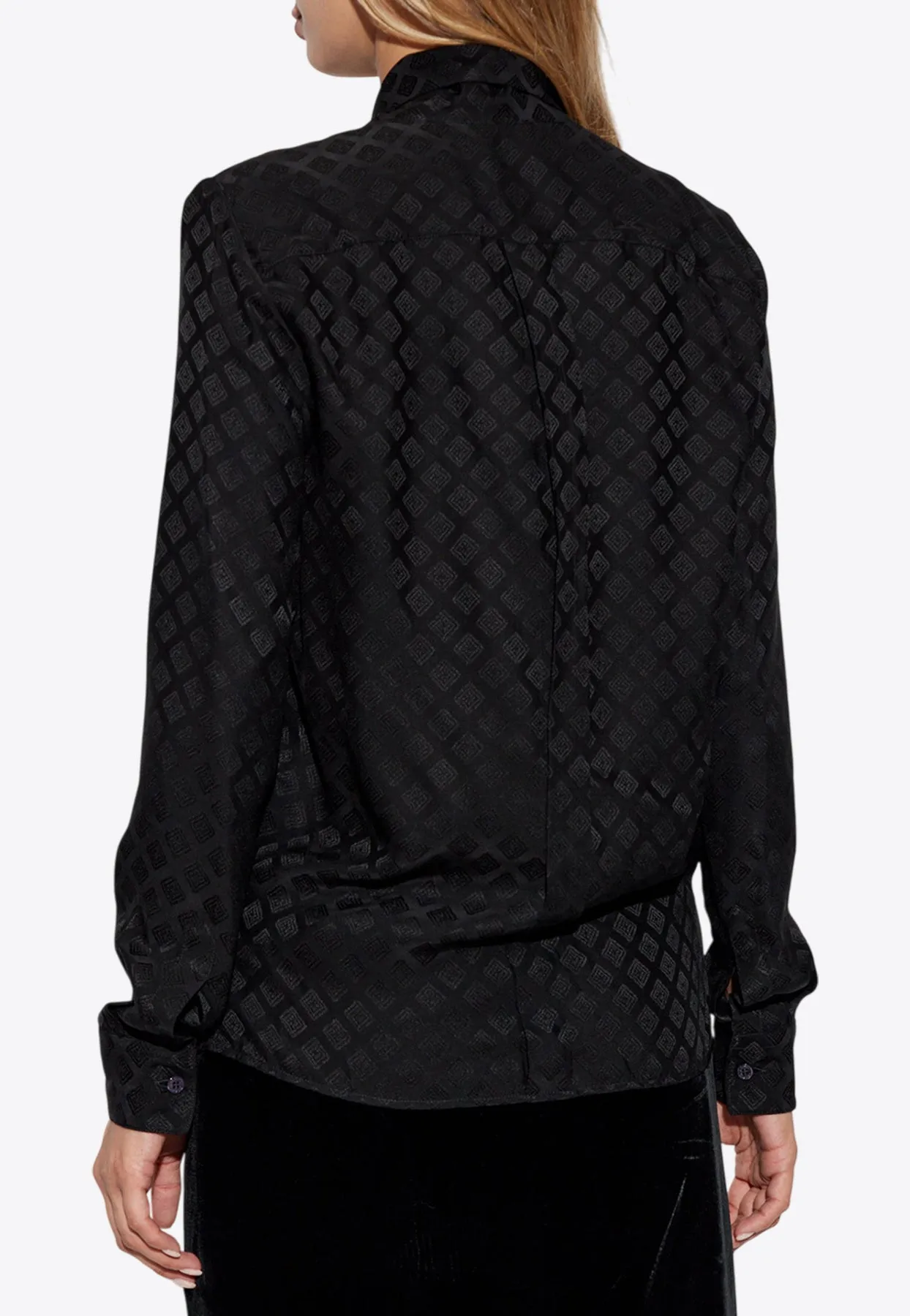 Geometric Jacquard Silk Blouse