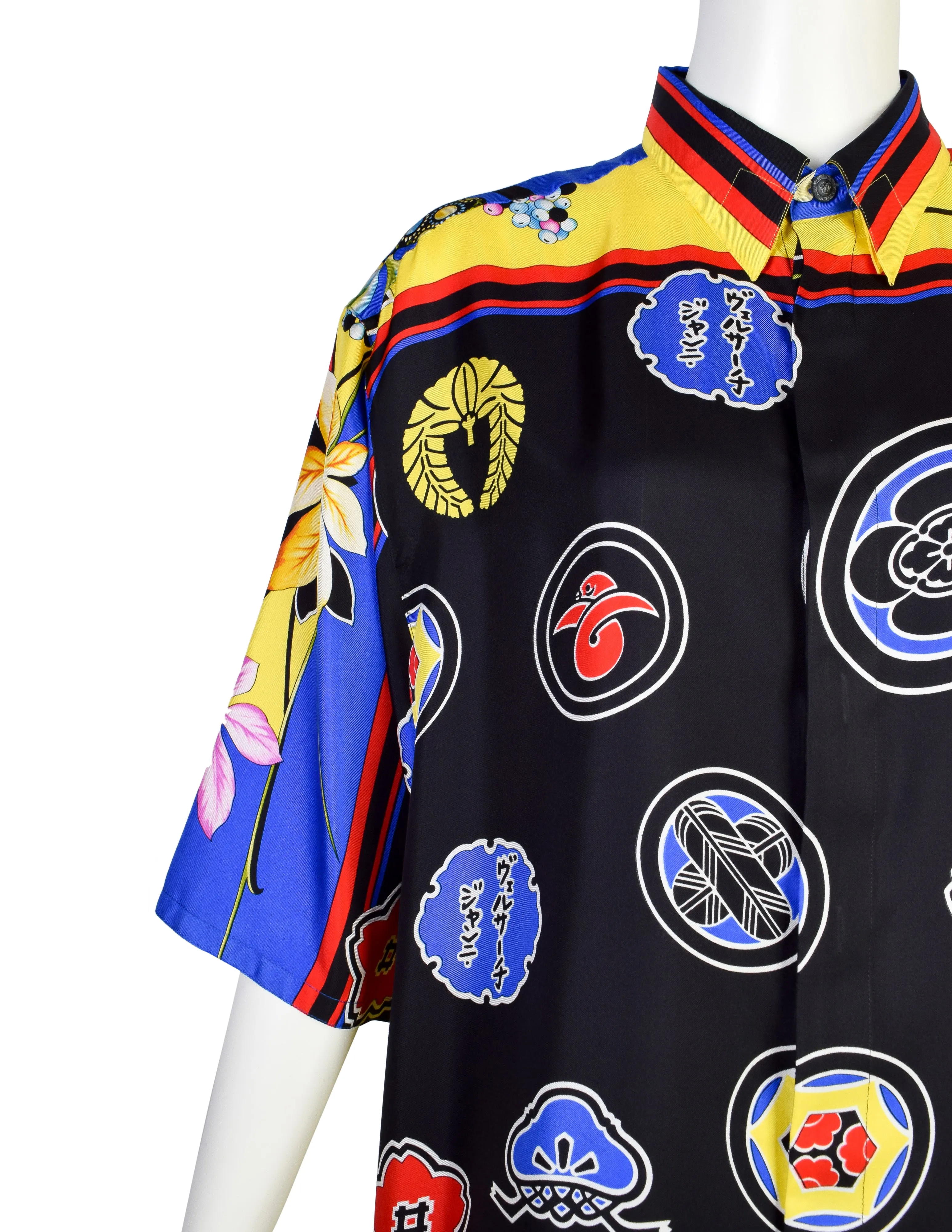 Gianni Versace Vintage SS 1998 Men's Japanese Inspired Tropical Print Silk Button Up Shirt