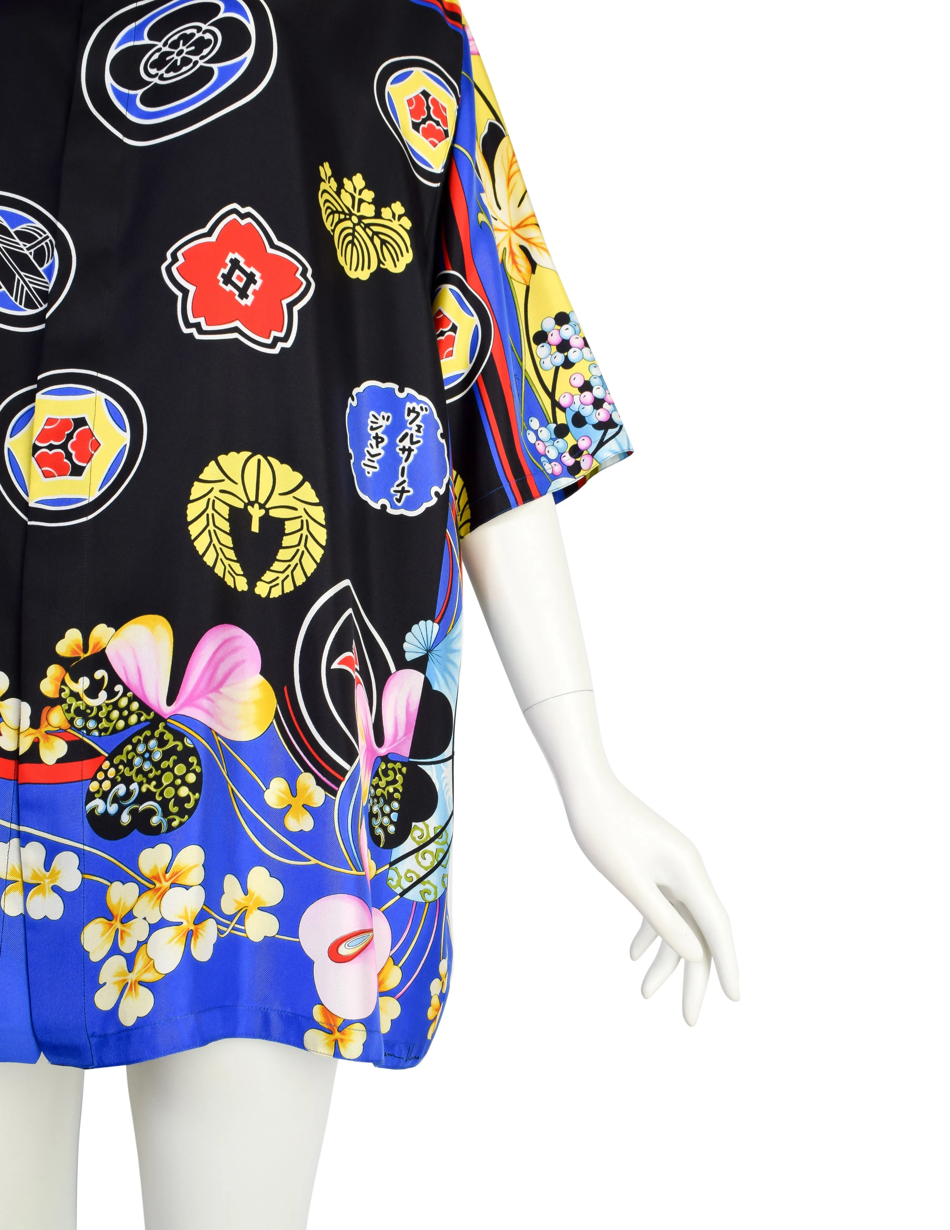 Gianni Versace Vintage SS 1998 Men's Japanese Inspired Tropical Print Silk Button Up Shirt