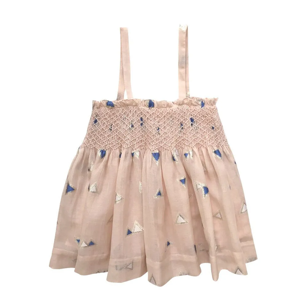 Girls Jamila Smocked Top  - Pale Blush