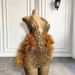Gold Sparkly Diamond Black Prom Dress