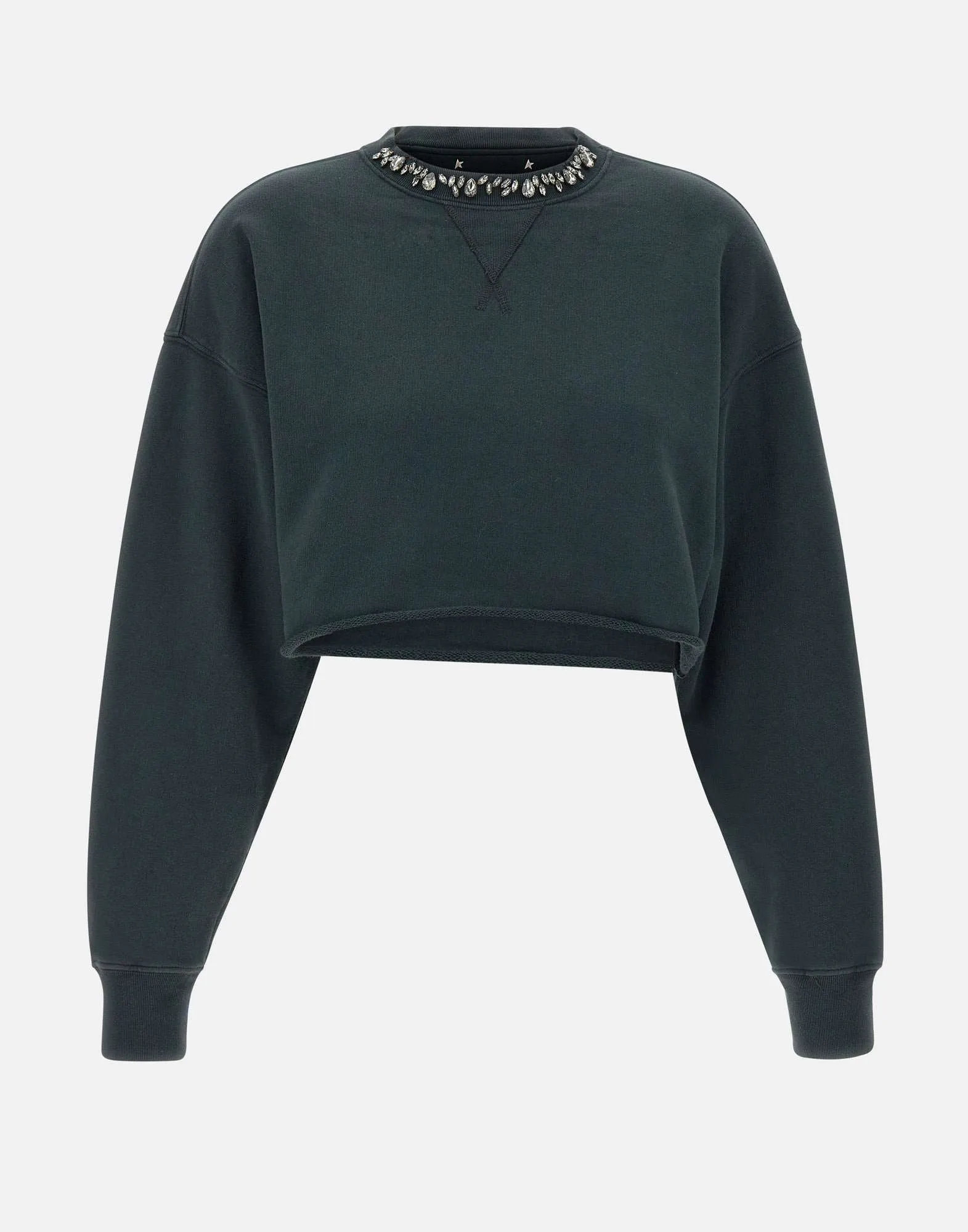 Golden Goose Black Cotton Sweatshirt med kristallapplikationer