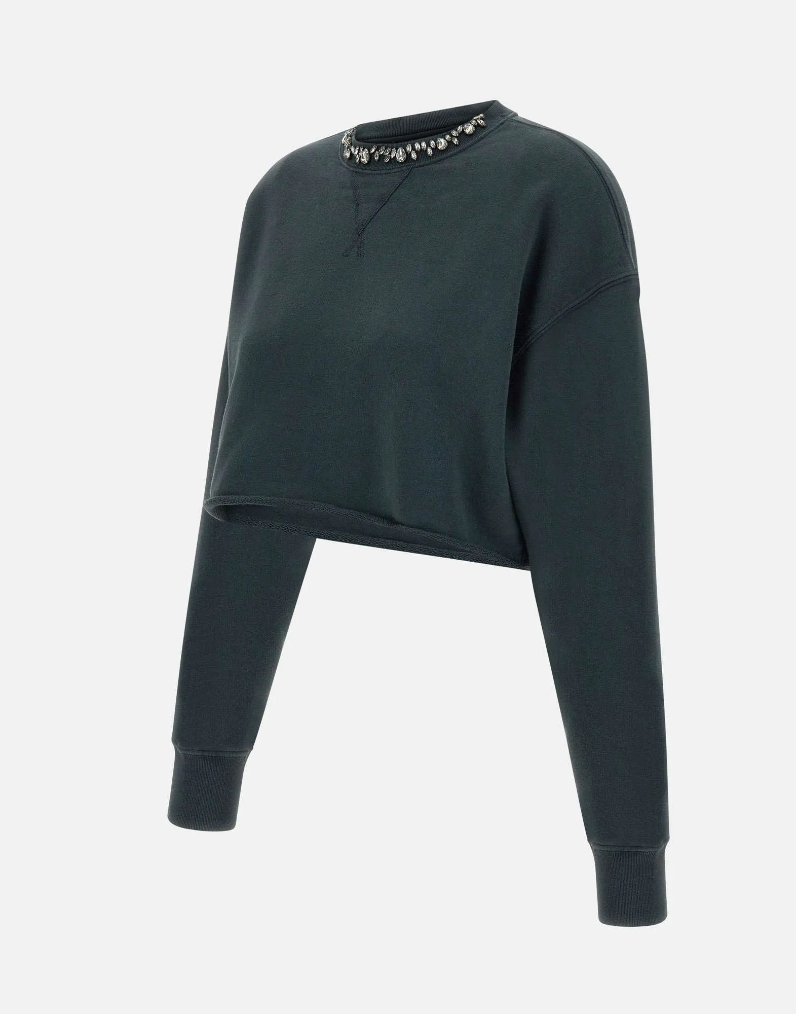 Golden Goose Black Cotton Sweatshirt med kristallapplikationer
