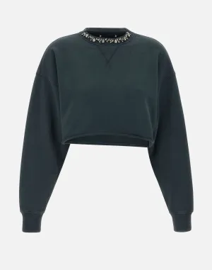 Golden Goose Black Cotton Sweatshirt med kristallapplikationer