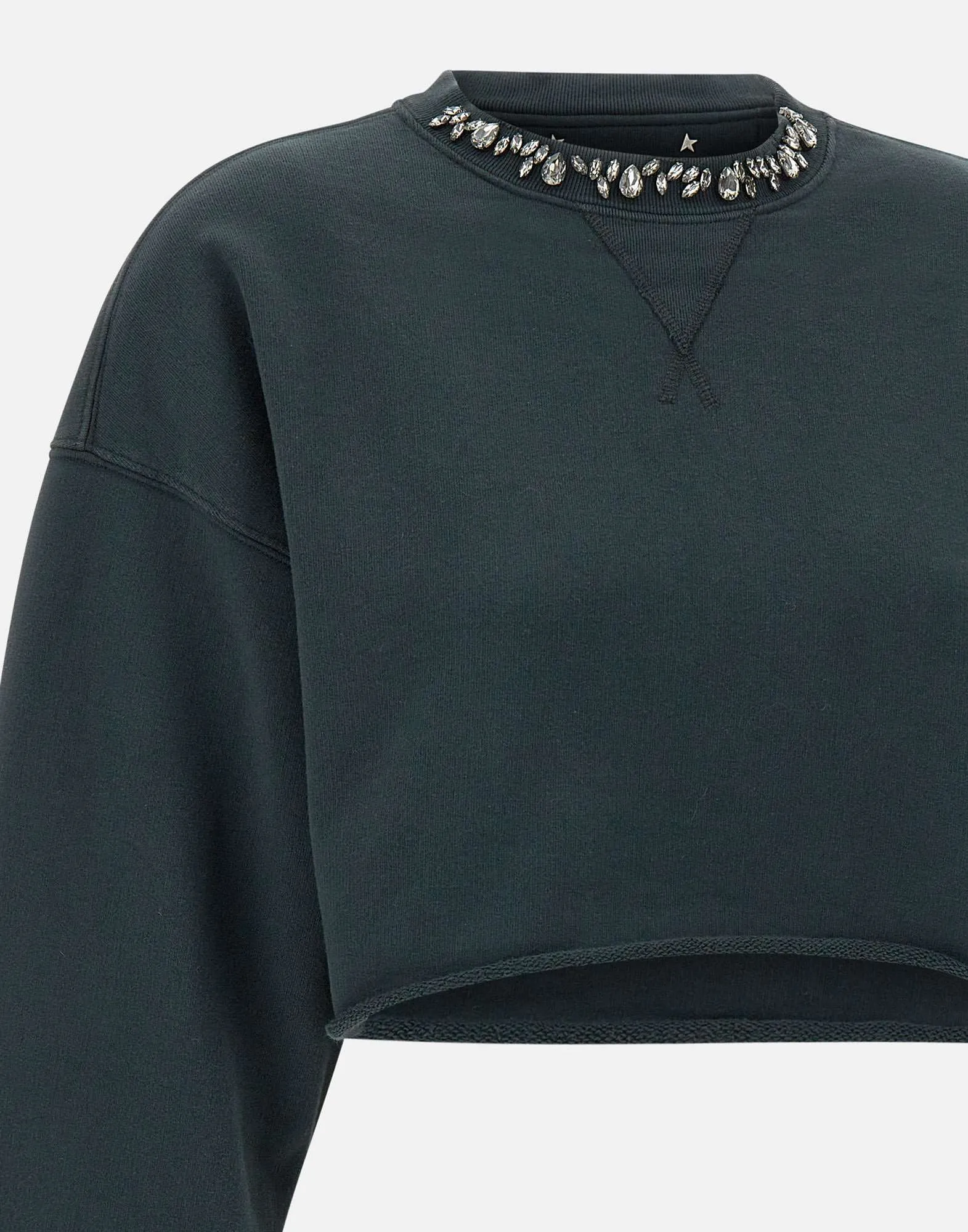 Golden Goose Black Cotton Sweatshirt med kristallapplikationer