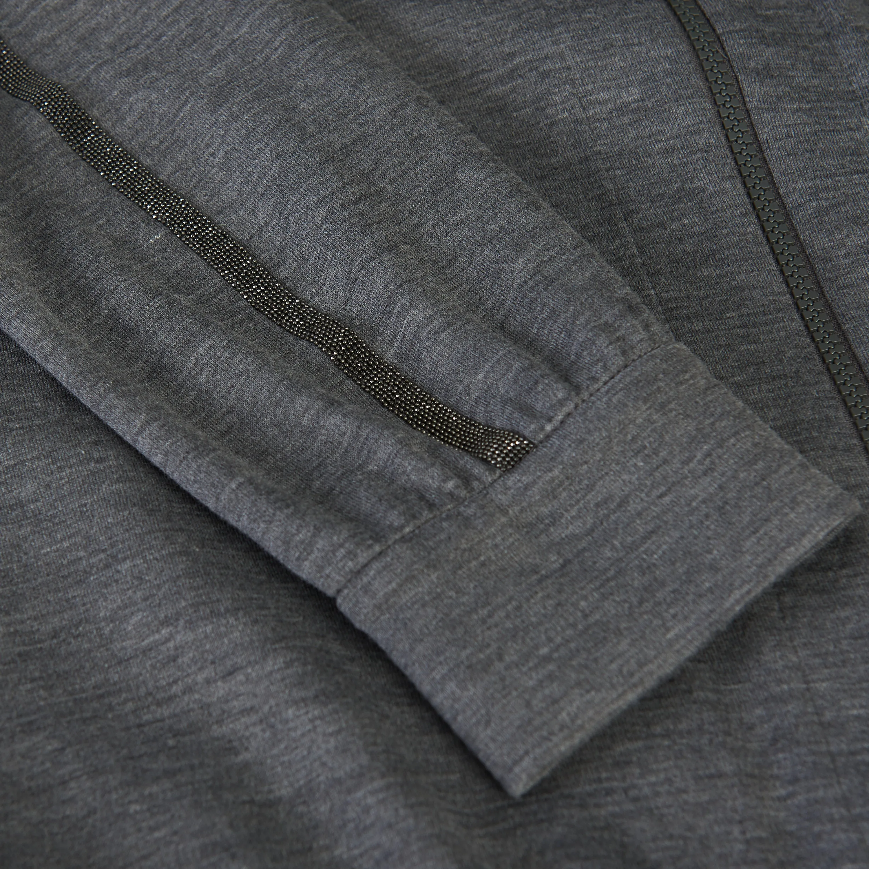 Gray Interlock Hooded Sweatshirt - Monili Stripe Embroidery, Cotton & Silk