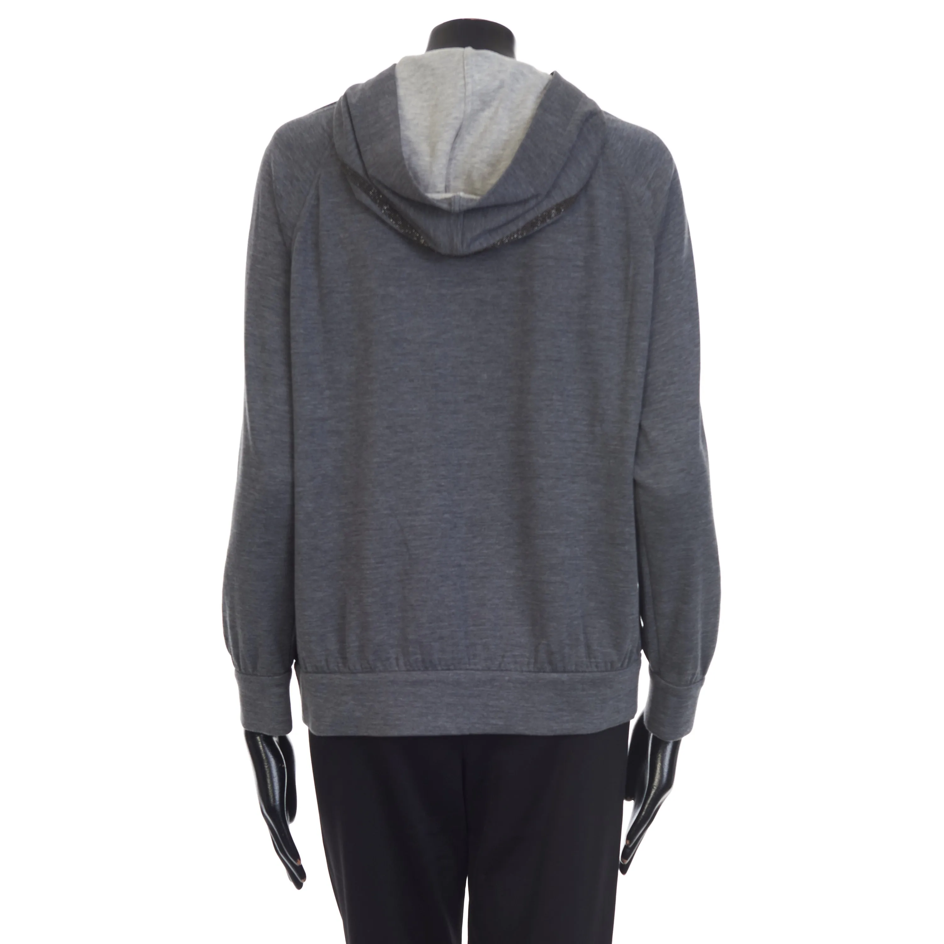 Gray Interlock Hooded Sweatshirt - Monili Stripe Embroidery, Cotton & Silk