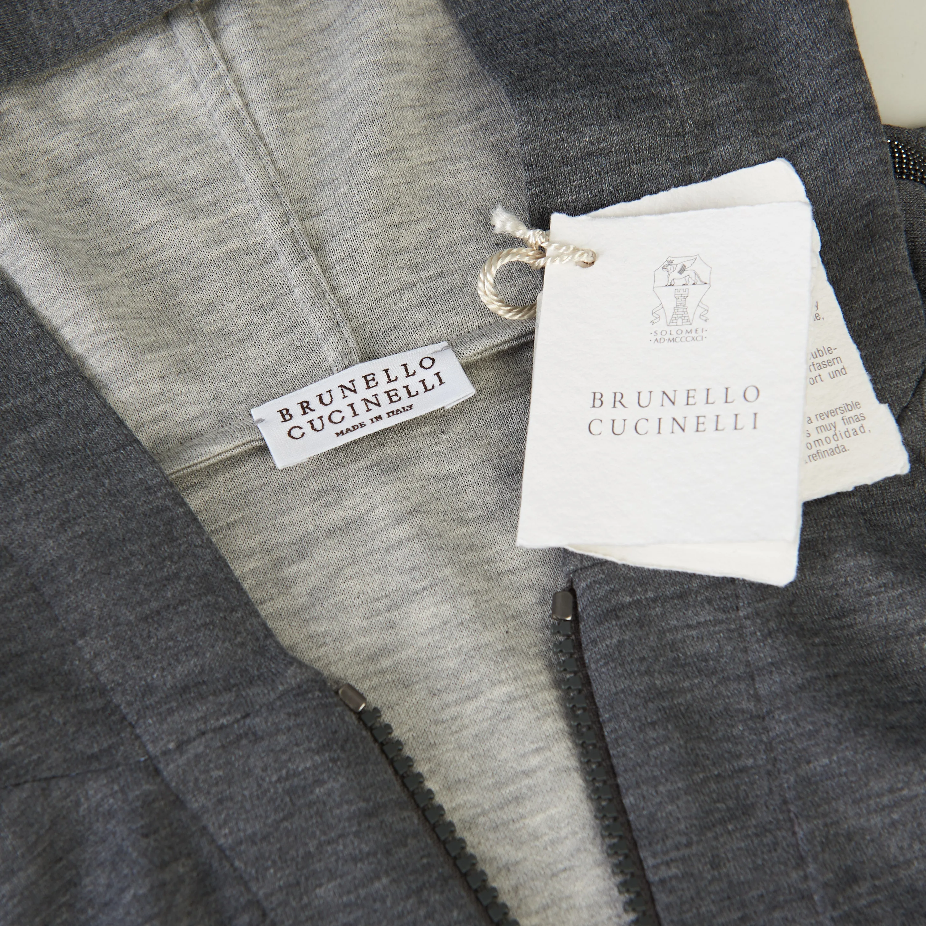 Gray Interlock Hooded Sweatshirt - Monili Stripe Embroidery, Cotton & Silk