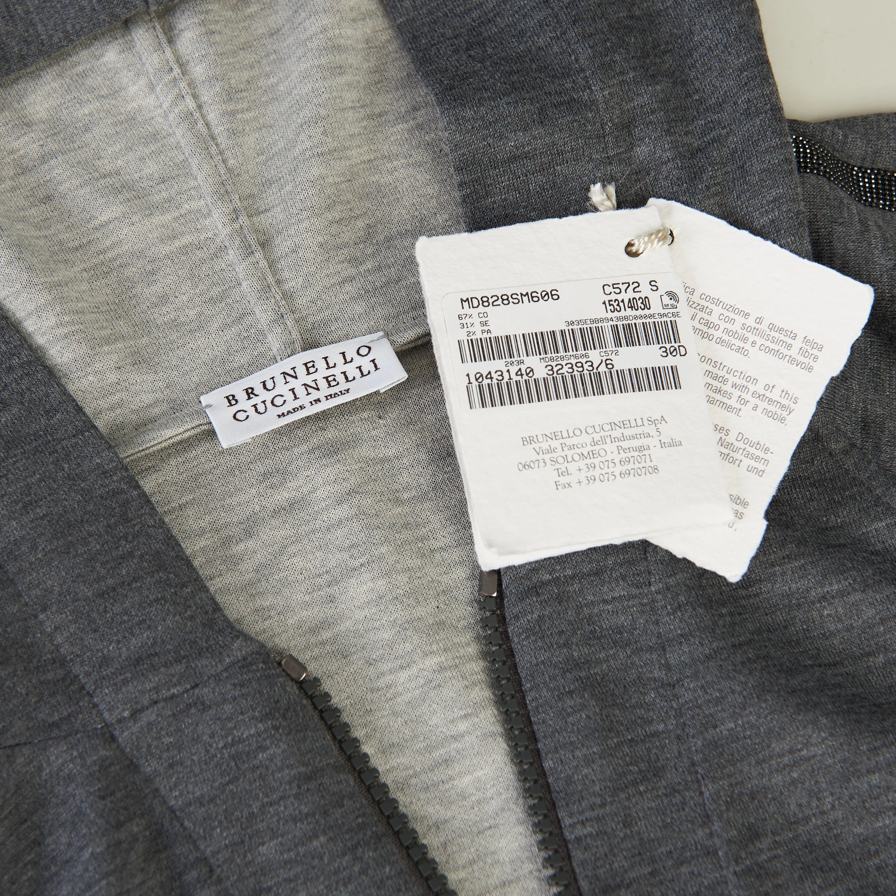 Gray Interlock Hooded Sweatshirt - Monili Stripe Embroidery, Cotton & Silk