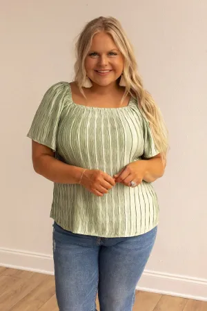 Green short sleeve silk top