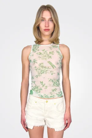 Greenery Sheer Tank - White