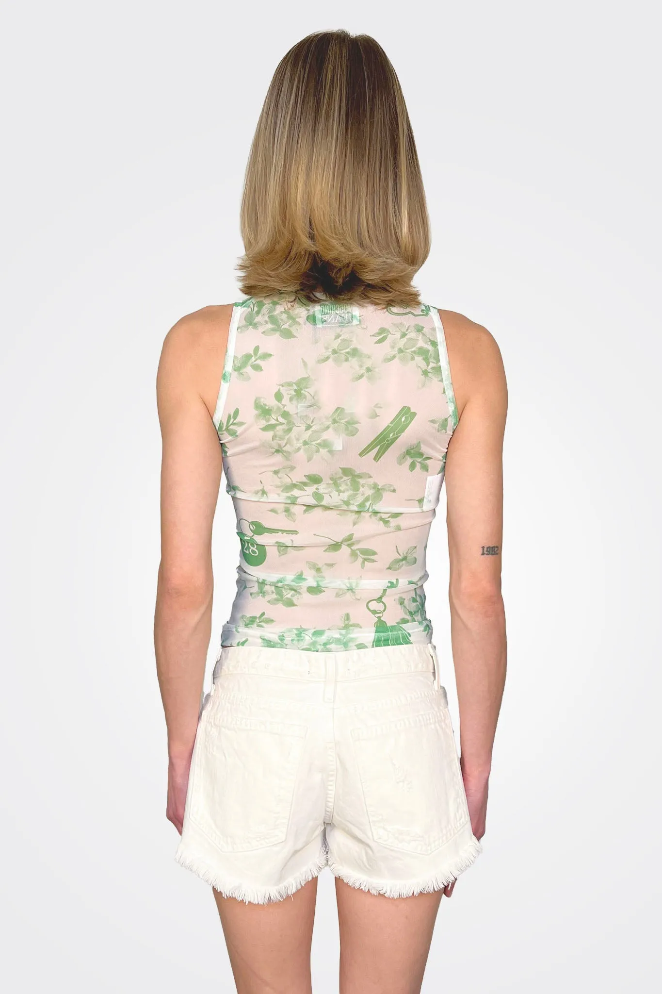 Greenery Sheer Tank - White